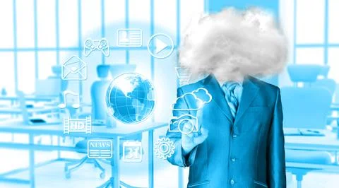 Young businessman with head in the clouds Stock Illustration