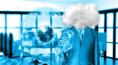 Young businessman with head in the clouds Stock Illustration