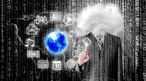 Young businessman with head in the clouds Stock Illustration