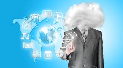 Young businessman with head in the clouds Stock-Illustration