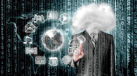 Young businessman with head in the clouds Stock Illustration