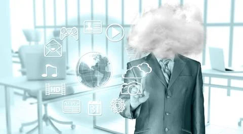 Young businessman with head in the clouds Stock-Illustration