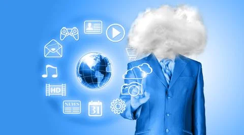 Young businessman with head in the clouds Stock Illustration