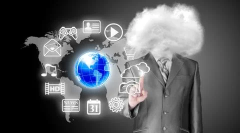 Young businessman with head in the clouds Stock Illustration