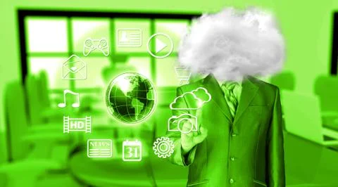 Young businessman with head in the clouds Stock Illustration