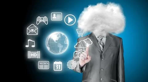 Young businessman with head in the clouds Stock Illustration
