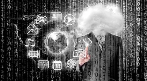Young businessman with head in the clouds Stock Illustration
