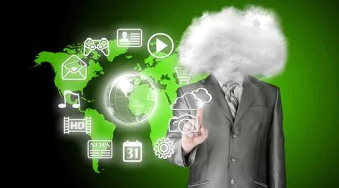 Young businessman with head in the clouds Stock Illustration