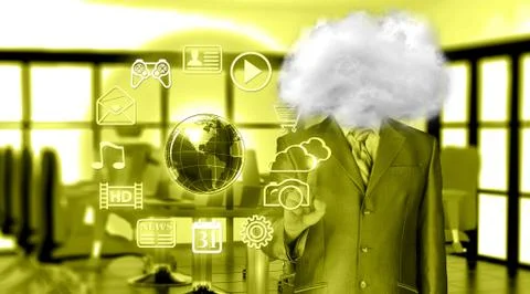 Young businessman with head in the clouds Stock-Illustration