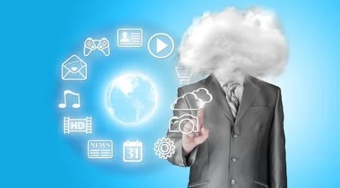 Young businessman with head in the clouds Stock Illustration
