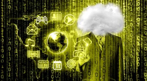 Young businessman with head in the clouds Stock Illustration
