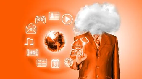 Young businessman with head in the clouds Stock-Illustration