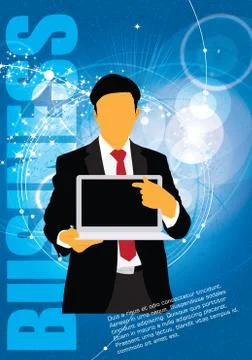 Young businessman with laptop computer. Vector Illustration