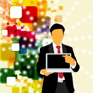 Young businessman with laptop computer. Vector Stock Illustration