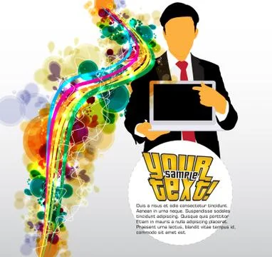 Young businessman with laptop computer. Vector Stock Illustration