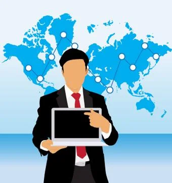 Young businessman with laptop computer. Vector Stock Illustration