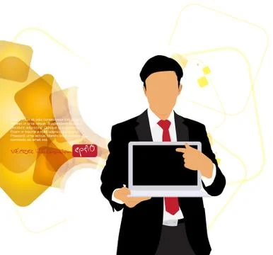 Young businessman with laptop computer. Vector Illustration