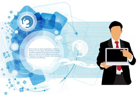Young businessman with laptop computer. Vector Stock Illustration