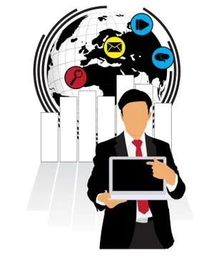 Young businessman with laptop computer. Vector Stock Illustration