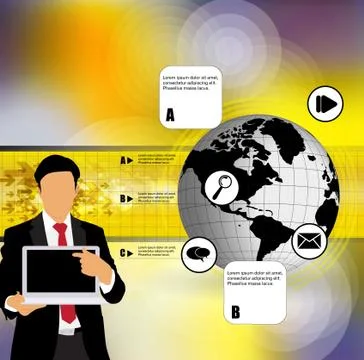 Young businessman with laptop computer. Vector Illustration