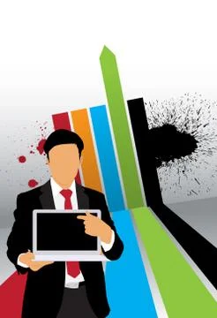 Young businessman with laptop computer. Vector Stock Illustration