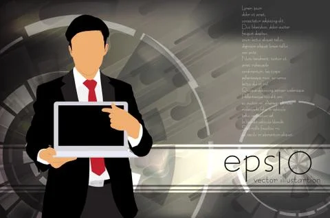 Young businessman with laptop computer. Vector Stock Illustration