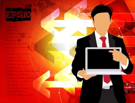 Young businessman with laptop computer. Vector Illustration