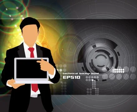 Young businessman with laptop computer. Vector Illustration