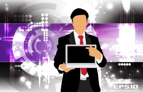 Young businessman with laptop computer. Vector Stock Illustration