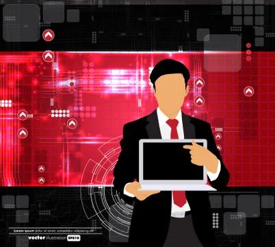 Young businessman with laptop computer. Vector Stock Illustration