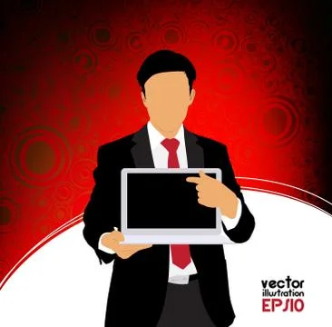 Young businessman with laptop computer. Vector Illustration