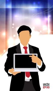 Young businessman with laptop computer. Vector Stock Illustration
