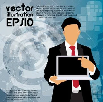 Young businessman with laptop computer. Vector Illustration