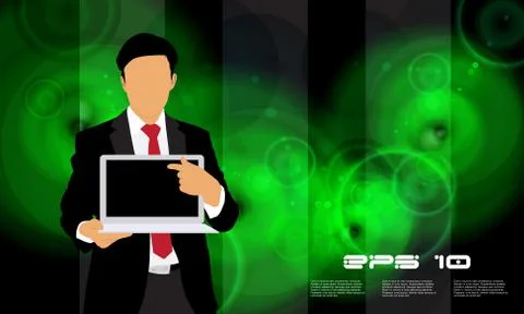 Young businessman with laptop computer. Vector Stock Illustration