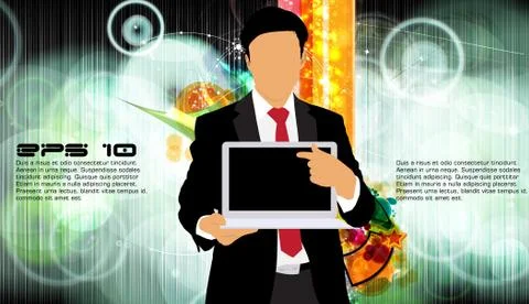 Young businessman with laptop computer. Vector Stock Illustration