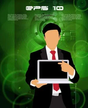 Young businessman with laptop computer. Vector 스톡 일러스트