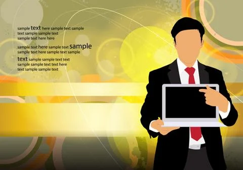 Young businessman with laptop computer. Vector Stock Illustration