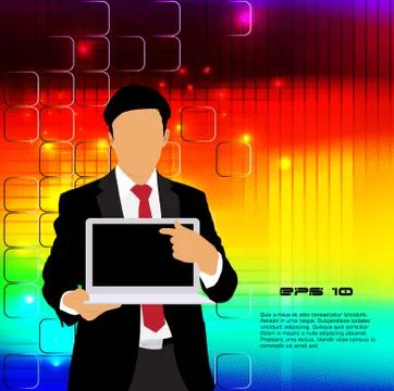 Young businessman with laptop computer. Vector Stock Illustration