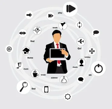 Young businessman with laptop computer. Vector Stock Illustration