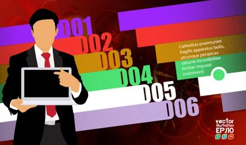 Young businessman with laptop computer. Vector Stock Illustration