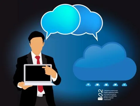 Young businessman with laptop computer. Vector Stock Illustration