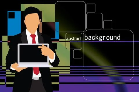 Young businessman with laptop computer. Vector Stock Illustration