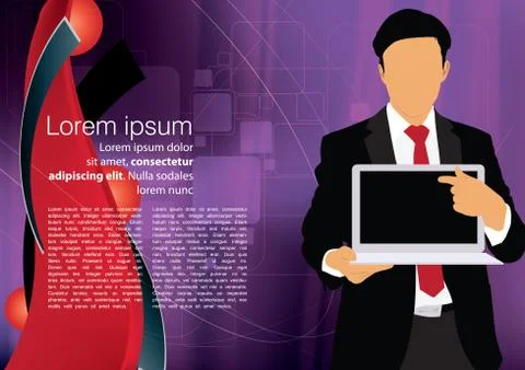 Young businessman with laptop computer. Vector Stock Illustration