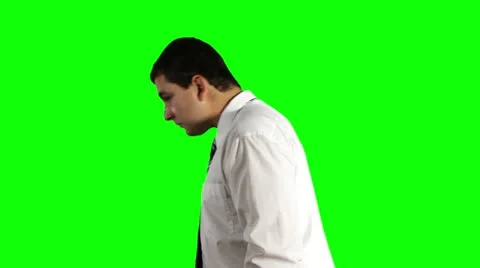 Young Businessman Looking Down Greenscreen Stock Footage 12529710