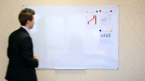 Young businessman makes presentation with wall chart Video stock 56174045
