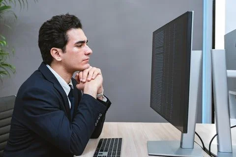 Young Businessman or Programmer looking worried and stressed over working o.. Stock-Fotos