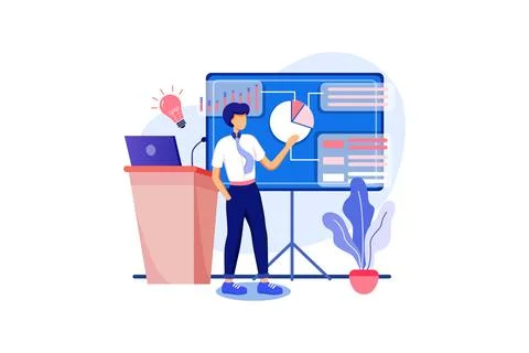 Young businessman presentation new data analysis with diagram. Concept man ch Stock Illustration