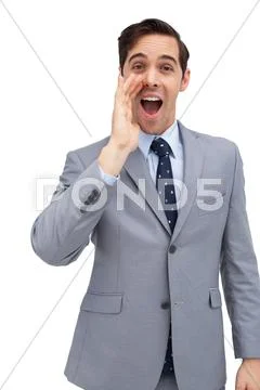 Young businessman shouting at the camera Stock Photos