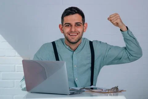 Young businessman successfully working with the computer Stock Photos