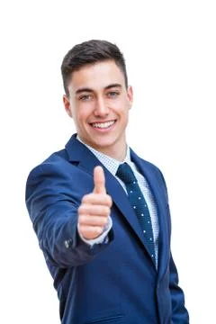 Young Businessman in suit doing thumbs up. Stock Photos